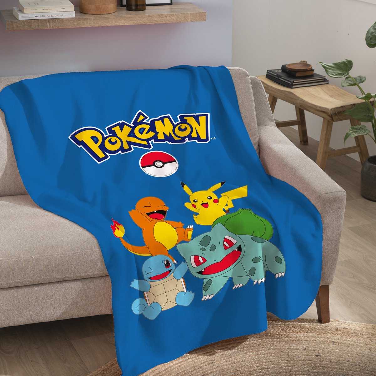Plaid polaire imprimé, BATTLE bleu, POKEMON