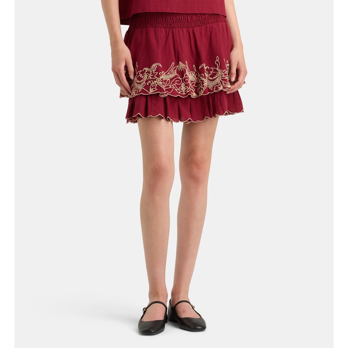 Jupe courte desire brod coton rouge, GALERIES LAFAYETTE