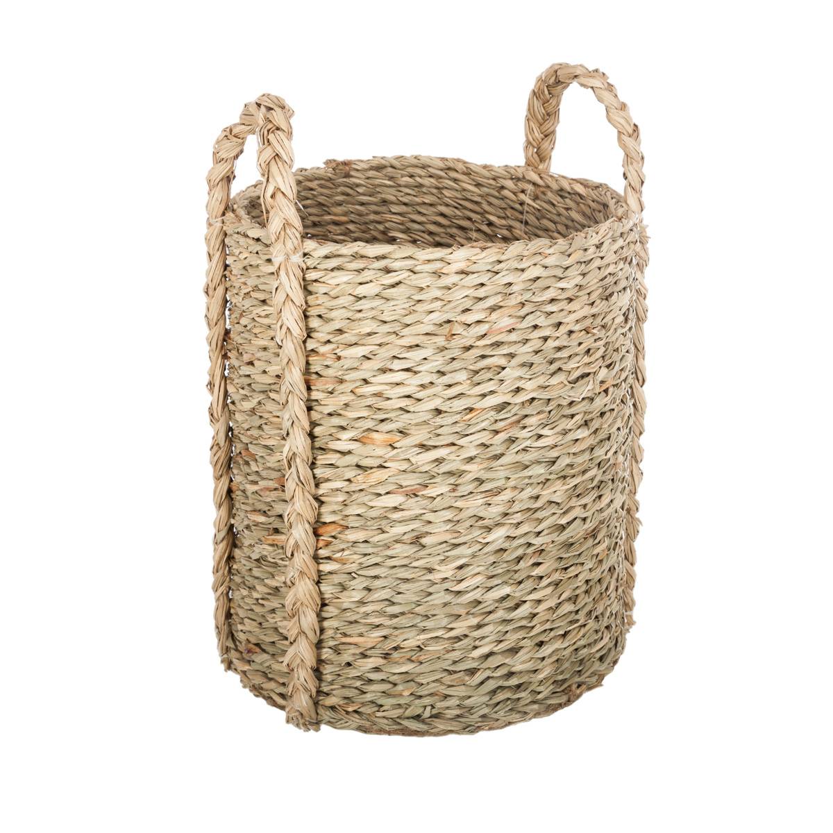 Lot de 3 paniers ronds en roseau tressé à poignées KILIAN beige, ATMOSPHERA