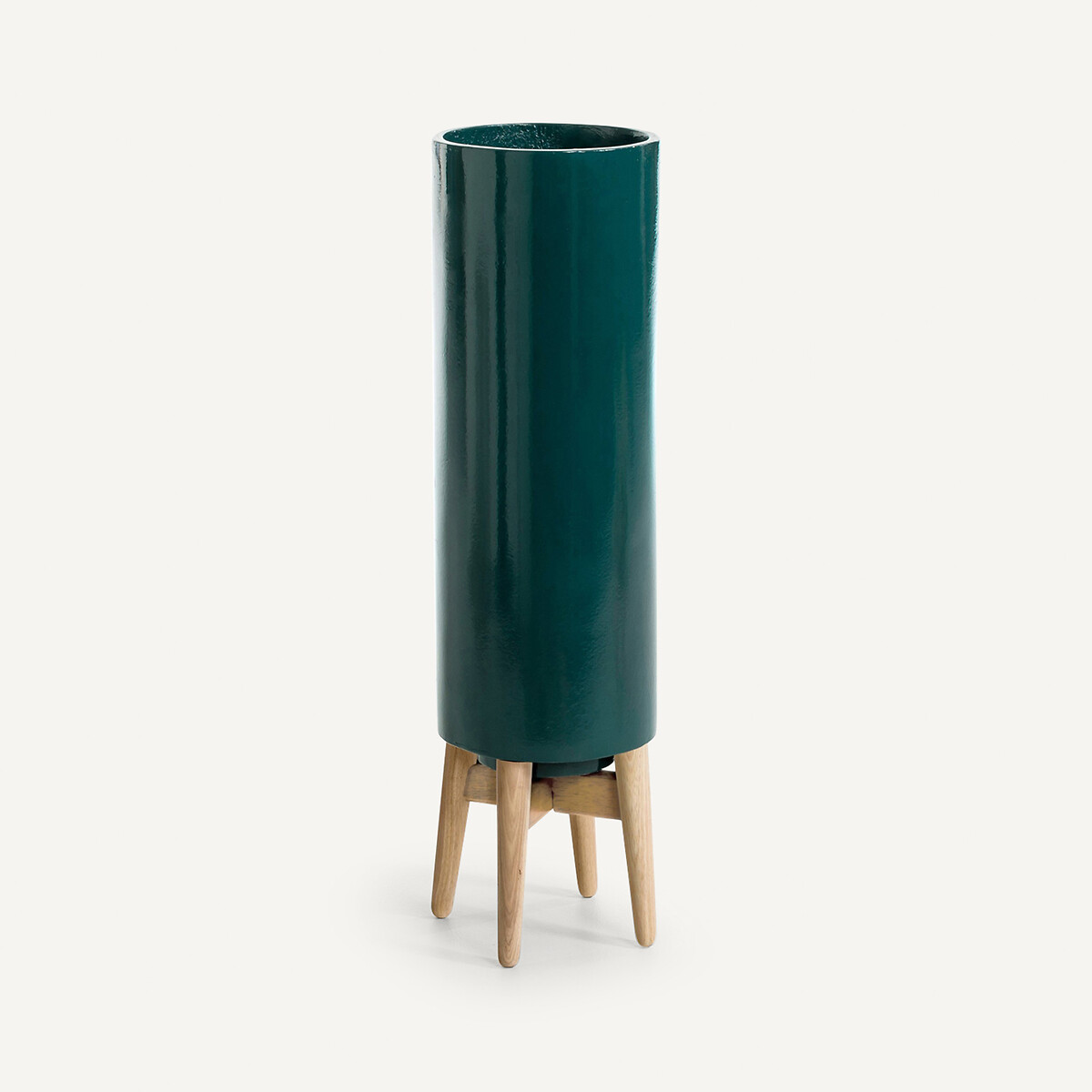 Cache-pot sur pied en hévéa H70cm, Florian bleu paon, AM.PM