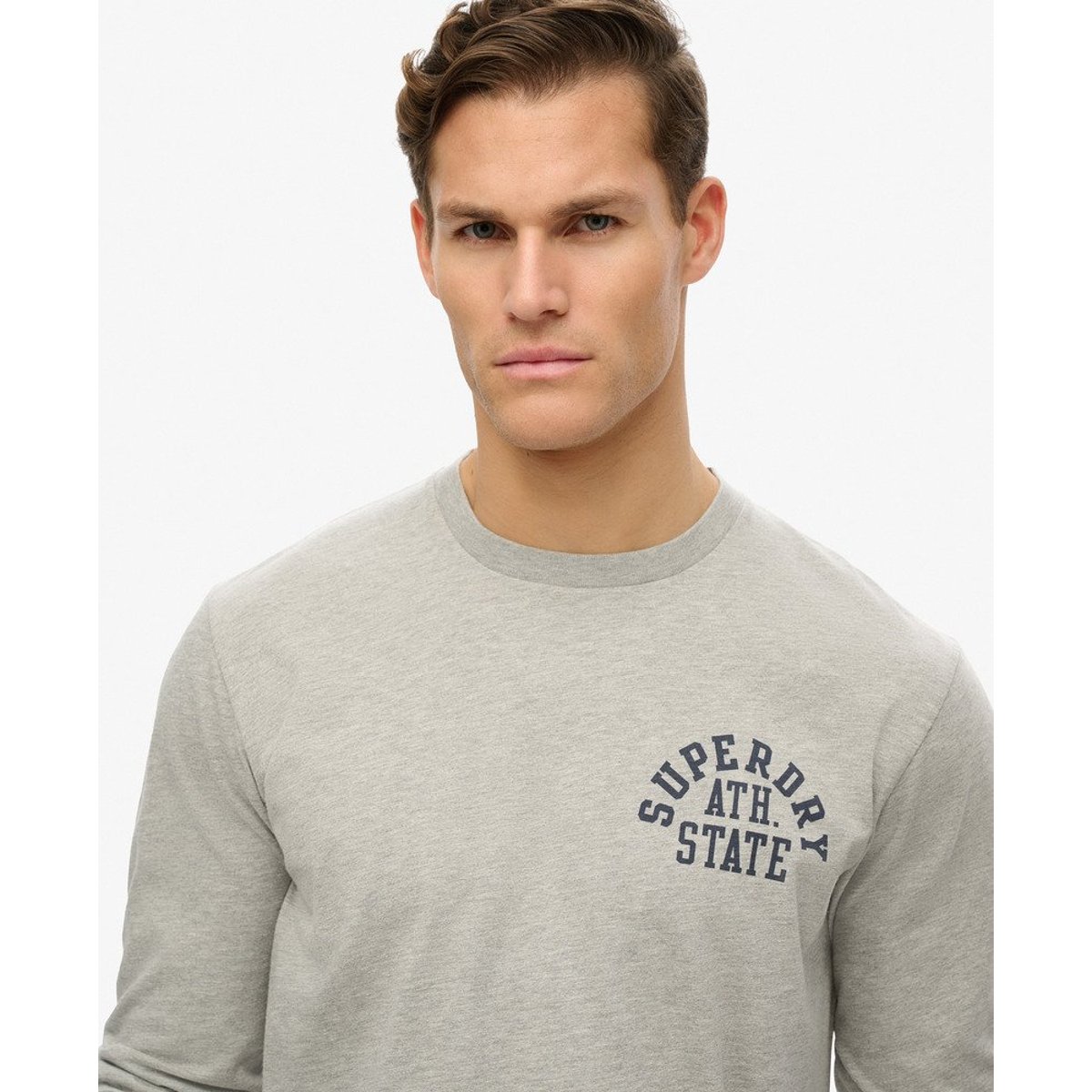 Haut à Manches Longues Athletic Essentials gris chiné, SUPERDRY