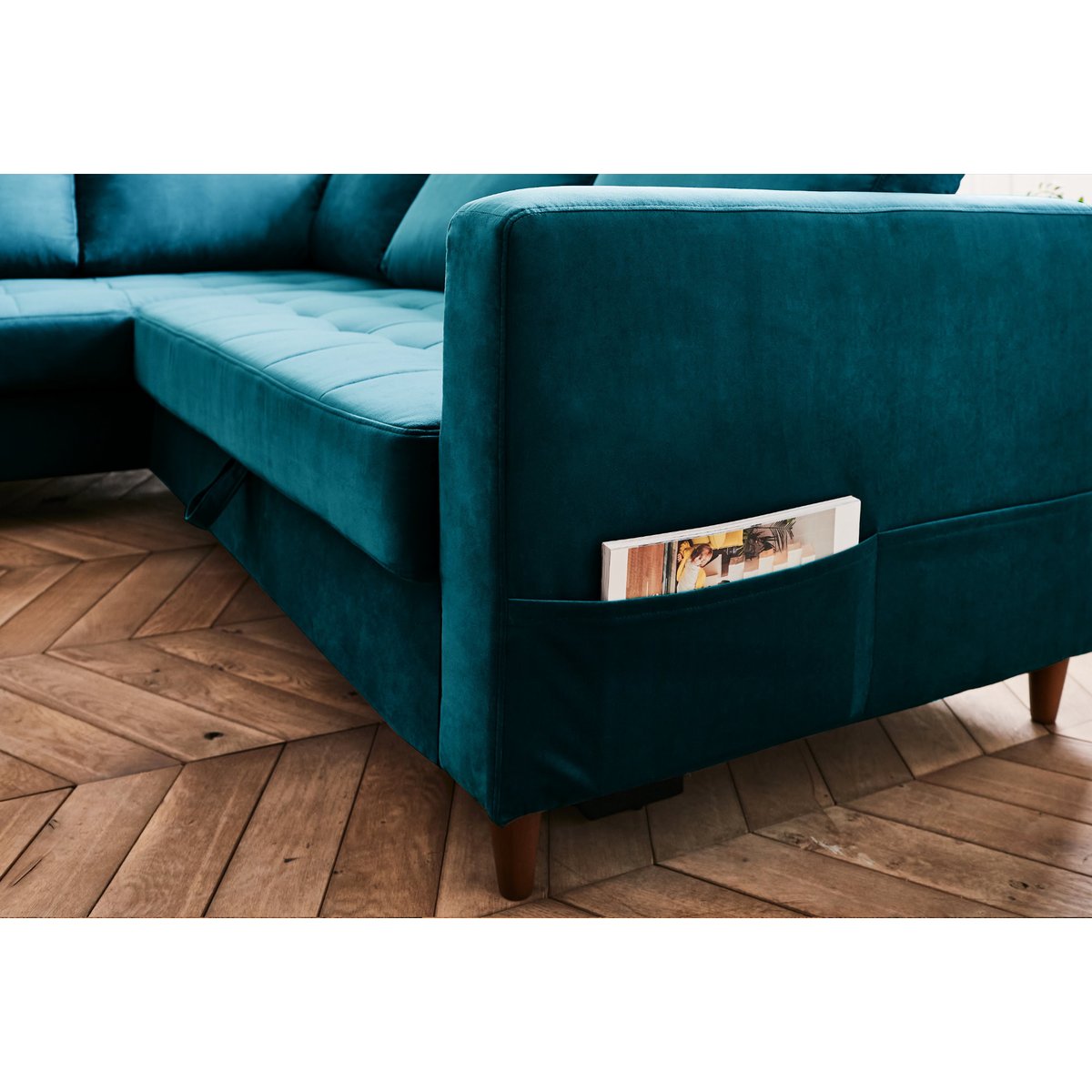 Canapé d'Angle Convertible 5 places - ANNA bleu canard, BEST MOBILIER