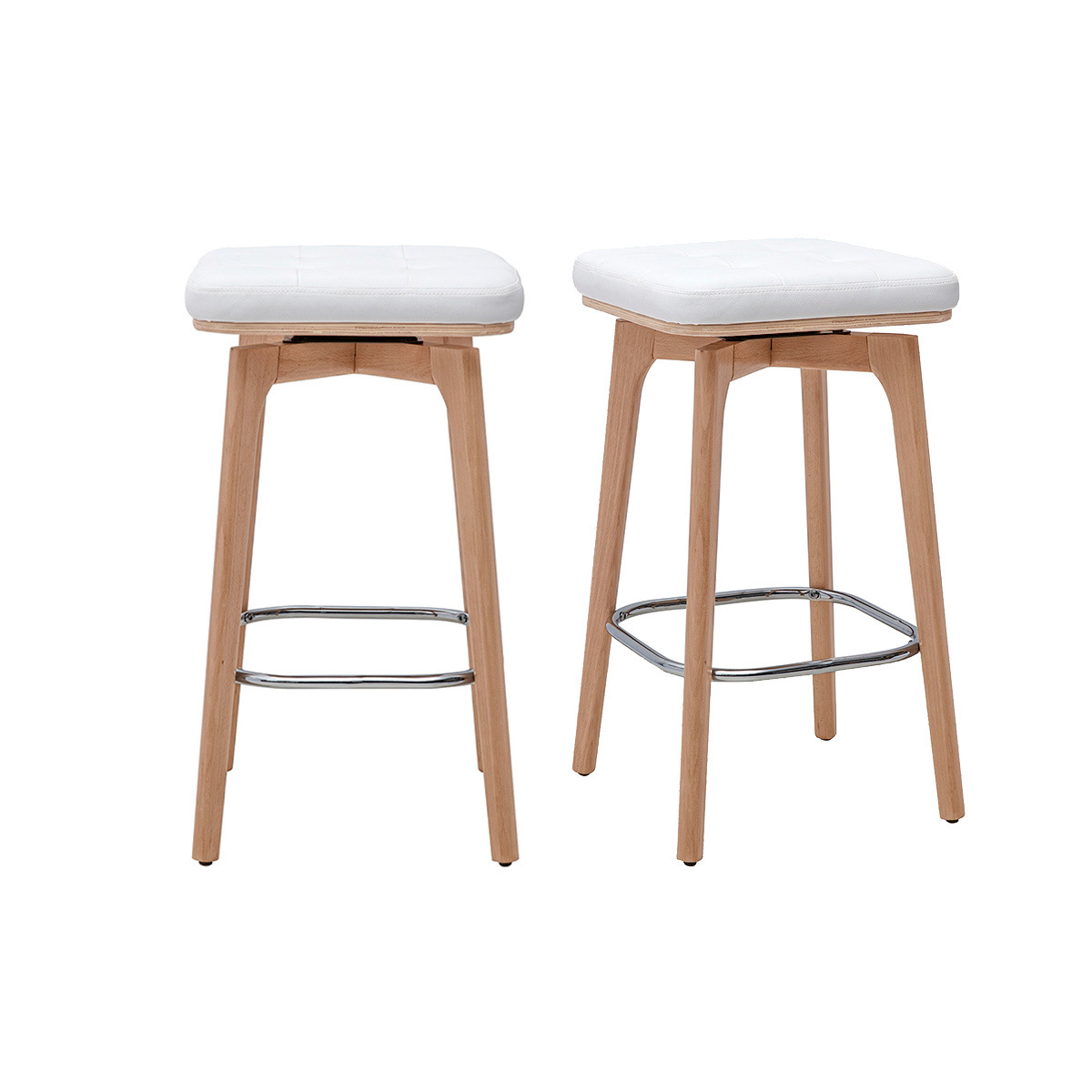 Tabourets de bar pivotants 360° blancs et bois clair H67.5 cm (lot de 2) GRAMMA blanc, MILIBOO