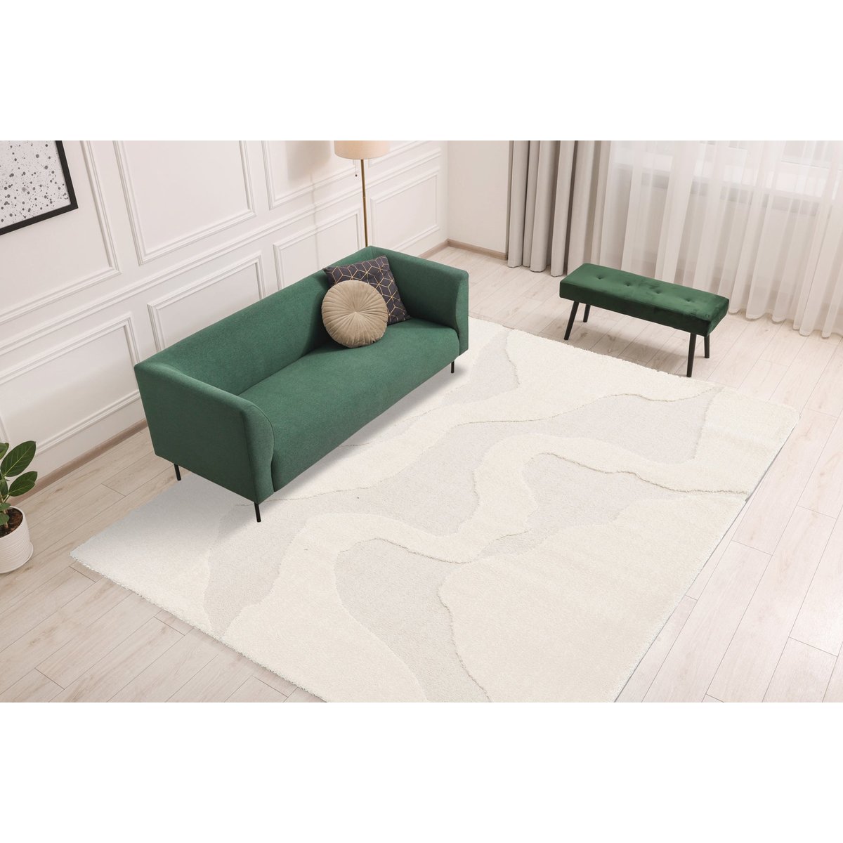 Tapis doux à motifs en relief OSMOSE beige sable, AFK LIVING