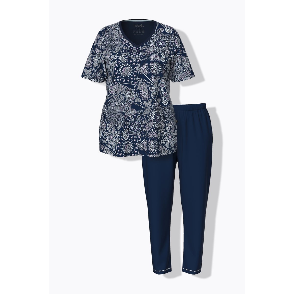 Pyjama à manches courtes et col en V, poches bleu nuit, ULLA POPKEN