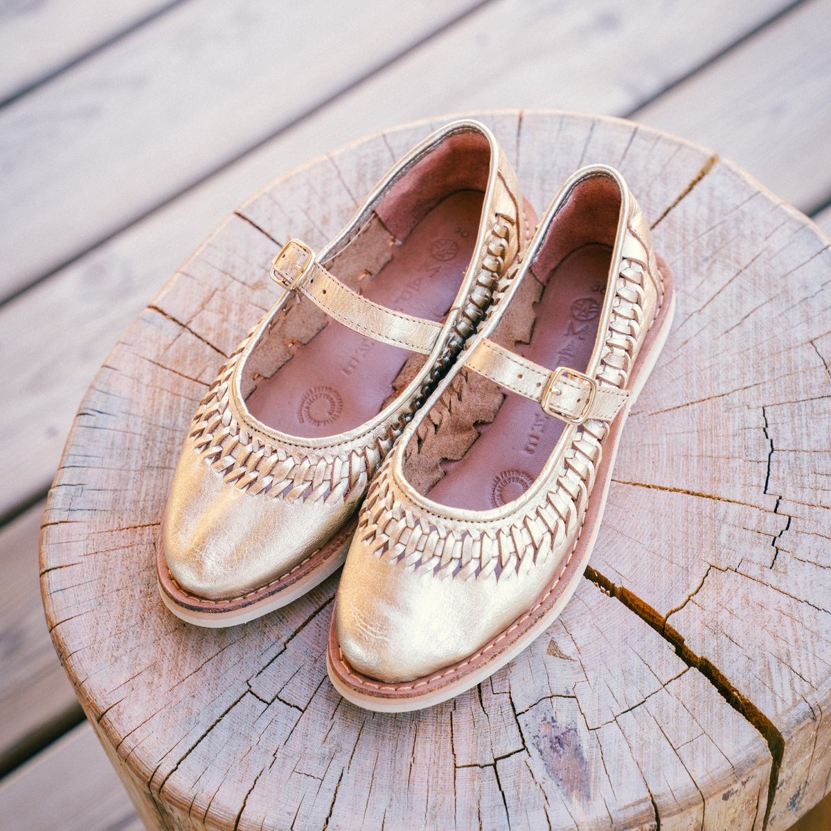 Sandale balerine en cuir tressé SOFIA champagne, MAPACHE