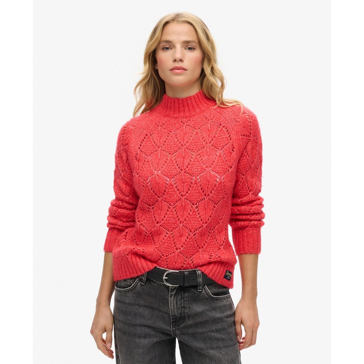 Pull en maille pointelle orange poudré, SUPERDRY