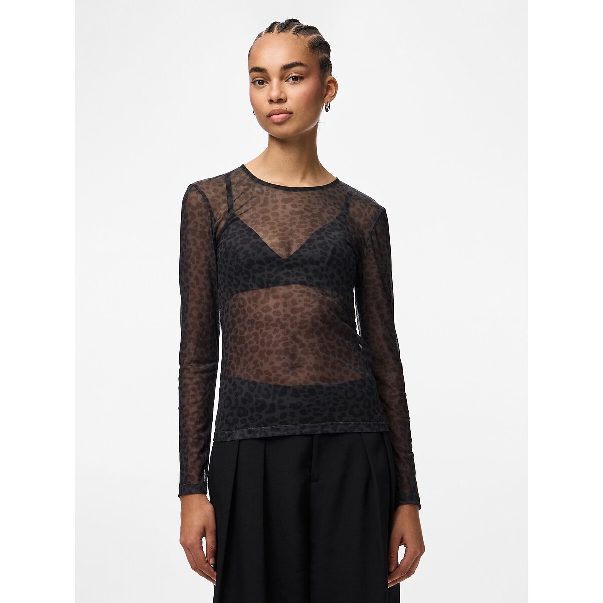 T-shirt a maniche lunghe fantasia nero , PIECES