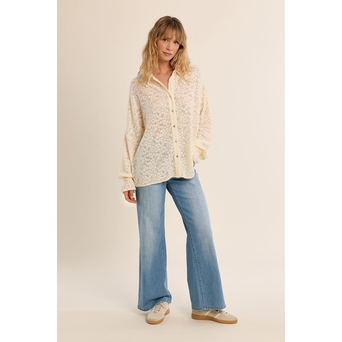 Chemise fleurie ajourée offwhite, MOLLY BRACKEN