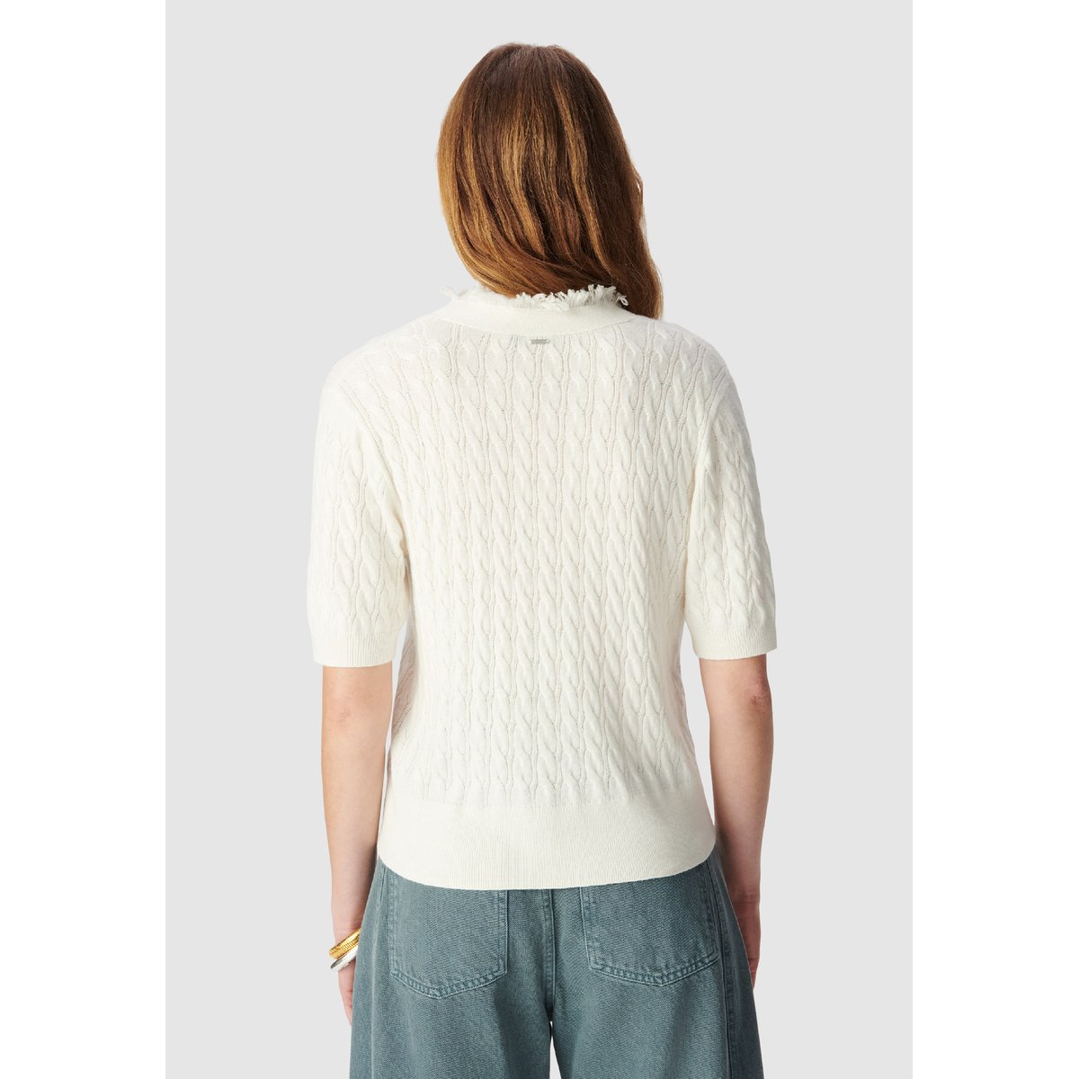 Cardigan manches courtes tricot torsadé ecru, IKKS