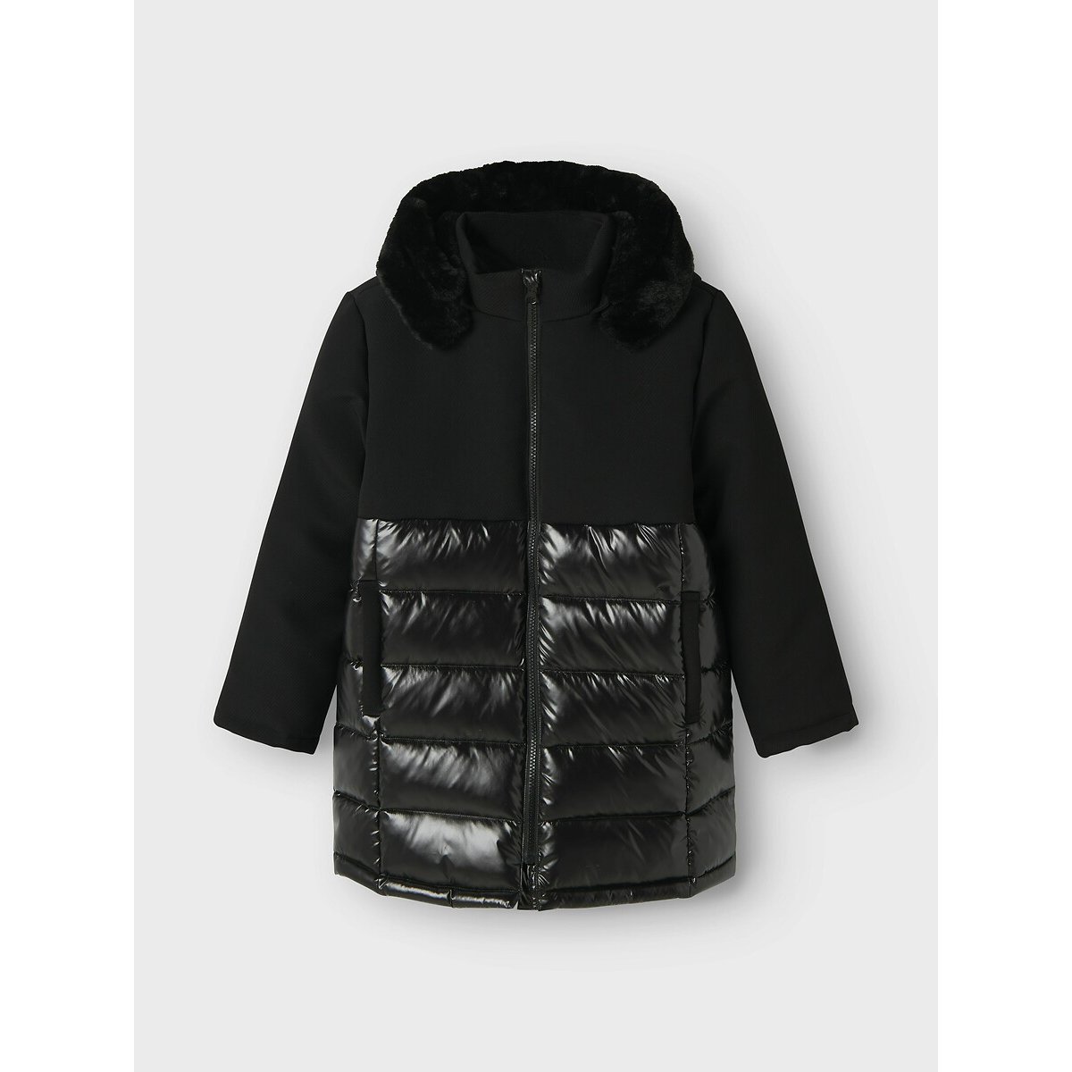 Long Hooded Padded Jacket black, NAME IT