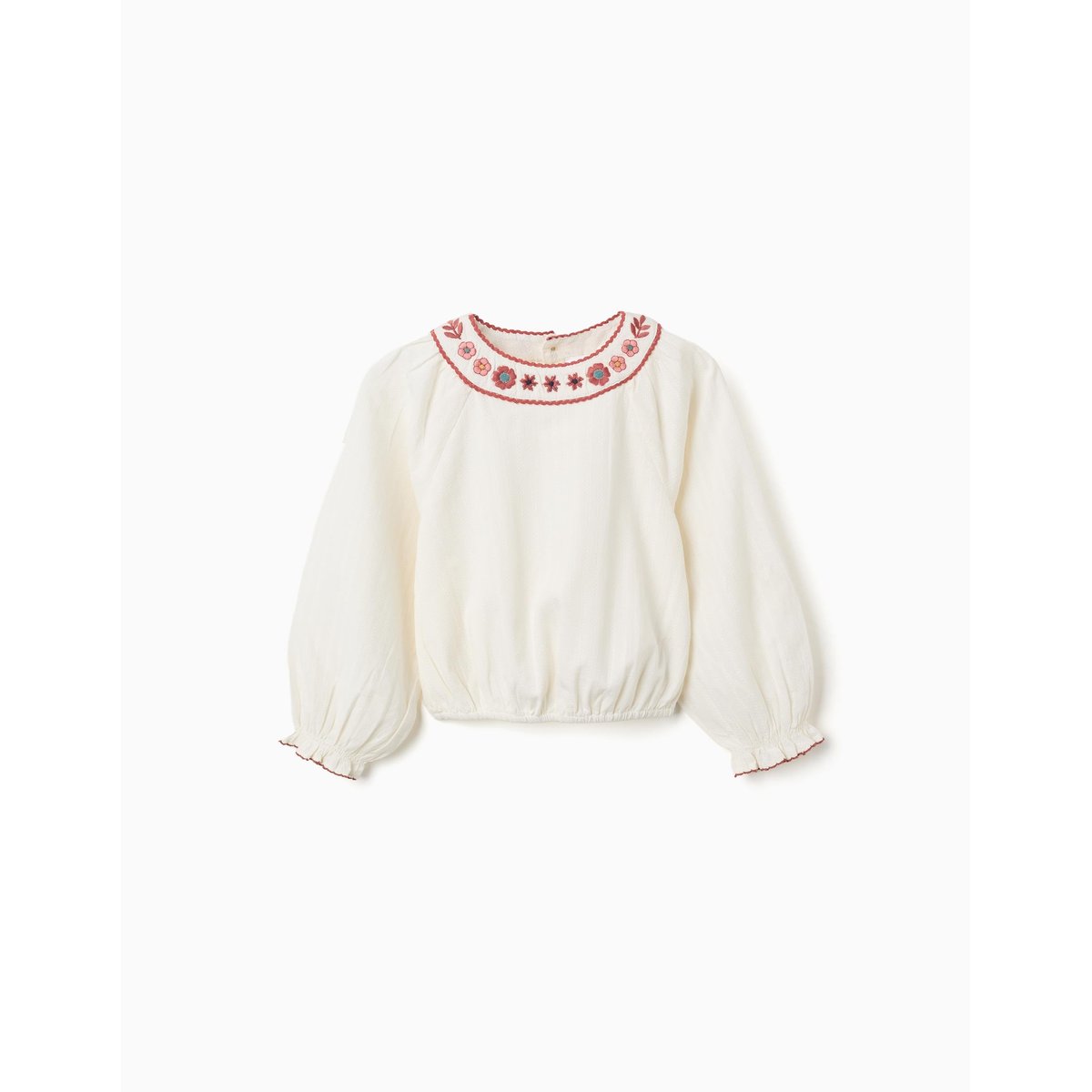 Blouse en coton à manches longues avec col brodé blanc, ZIPPY