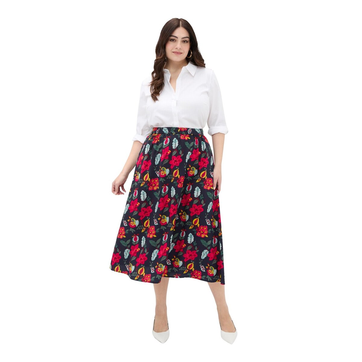 Jupe longue à imprimé floral bleu, FIORELLA RUBINO