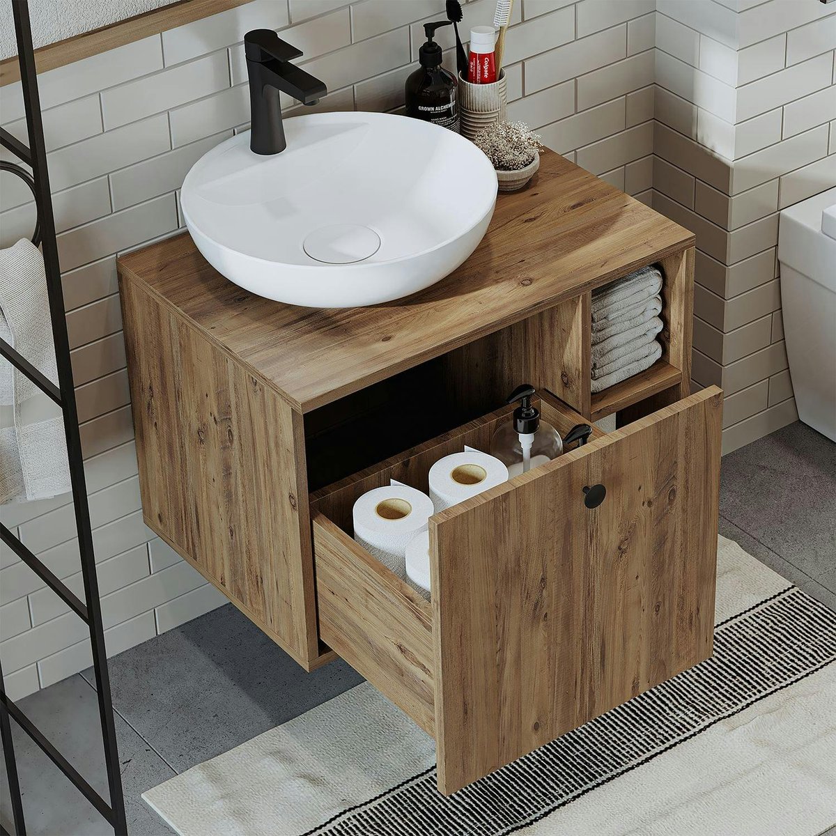 Meuble suspendu 1 tiroir + vasque ronde RAI pin, PIER IMPORT