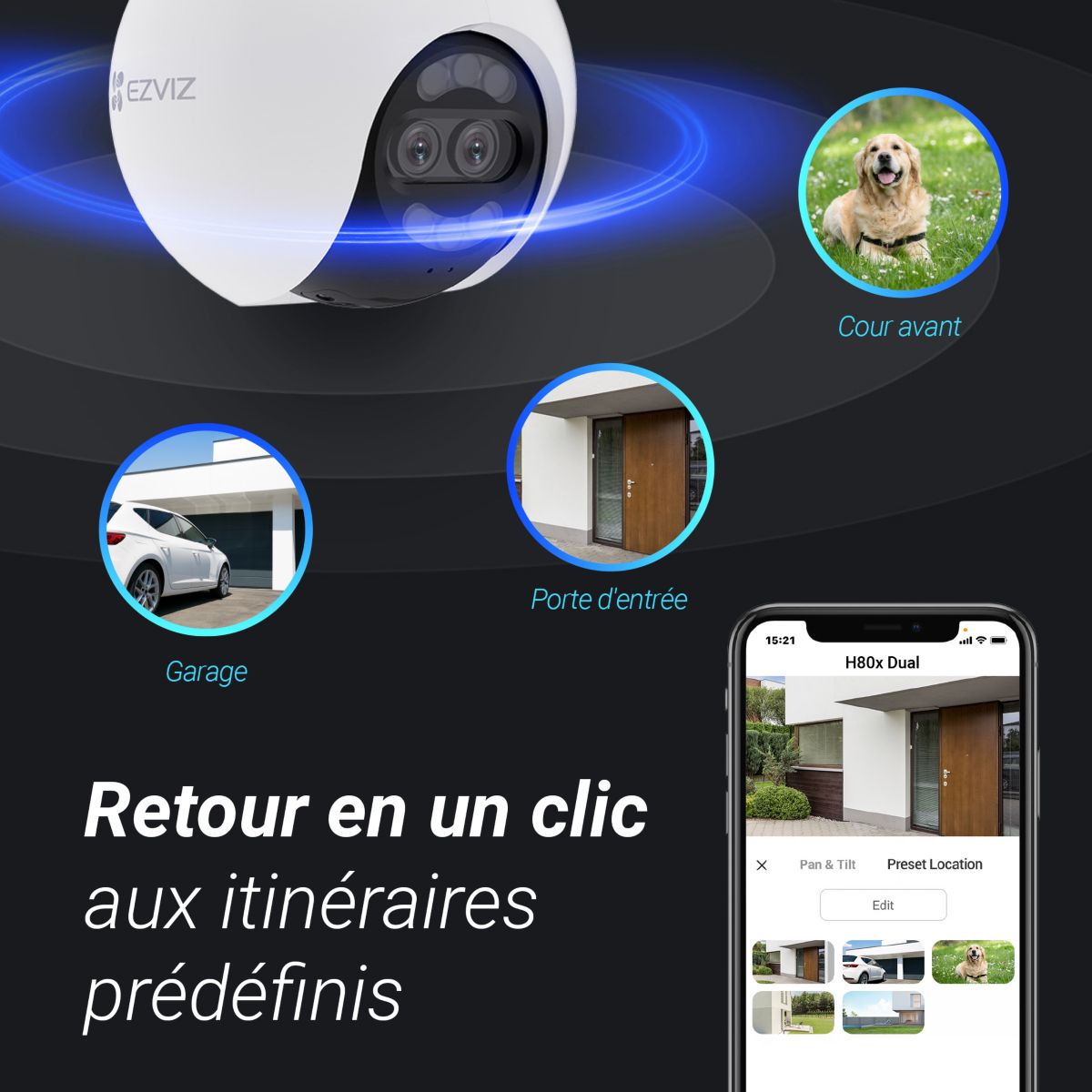 Caméra de surveillance Wifi H80X 4K motorisée couleur unique, EZVIZ