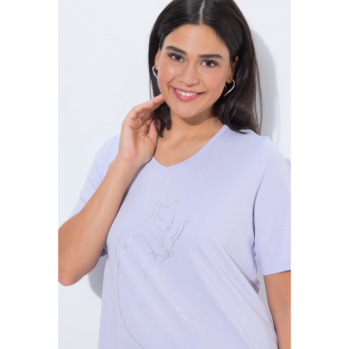 T-shirt col V et manches courtes lavande, ULLA POPKEN
