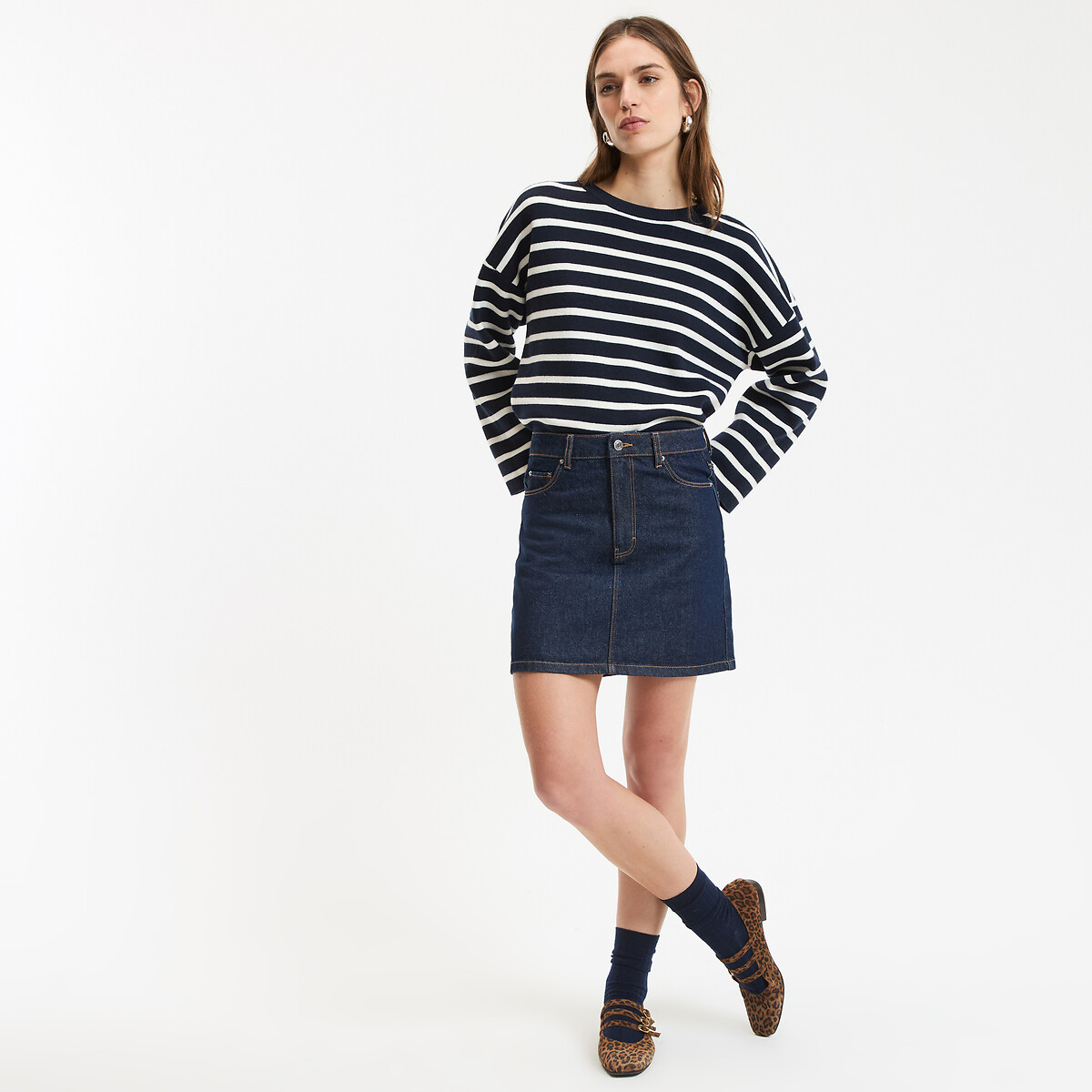 Pull col rond rayé, Signature GUILLAUME rayé marine/ivoire, LA REDOUTE COLLECTIONS