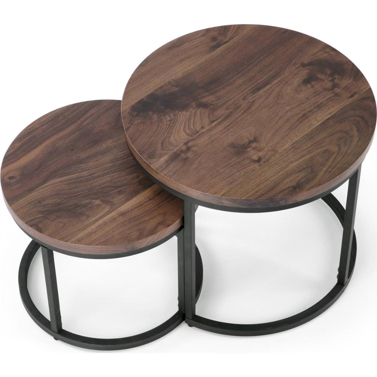 Lot de 2 tables basses gigognes métal YESE noyer et noir, RECOLLECTION