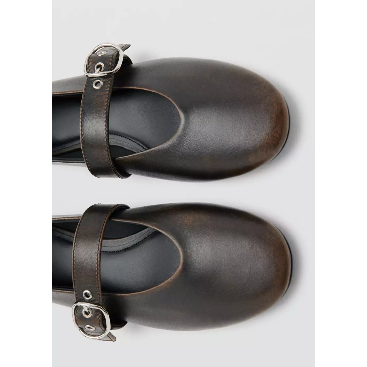 Ballerines cuir boucle chocolat, MANGO