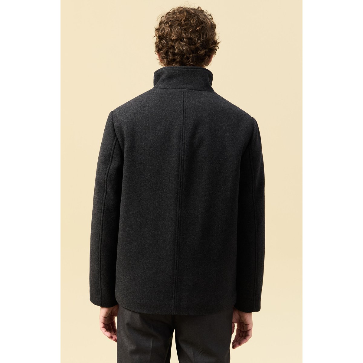 Manteau droit court col montant gris foncé, BONOBO