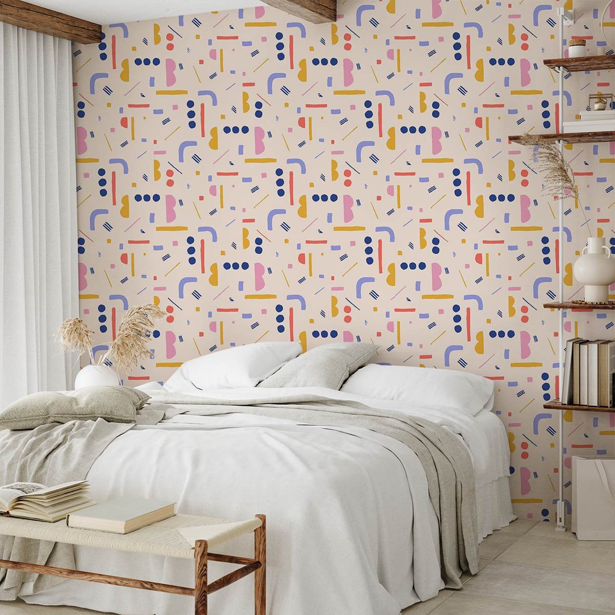 Papier peint symbolique floral rosé intissé, HEXOA