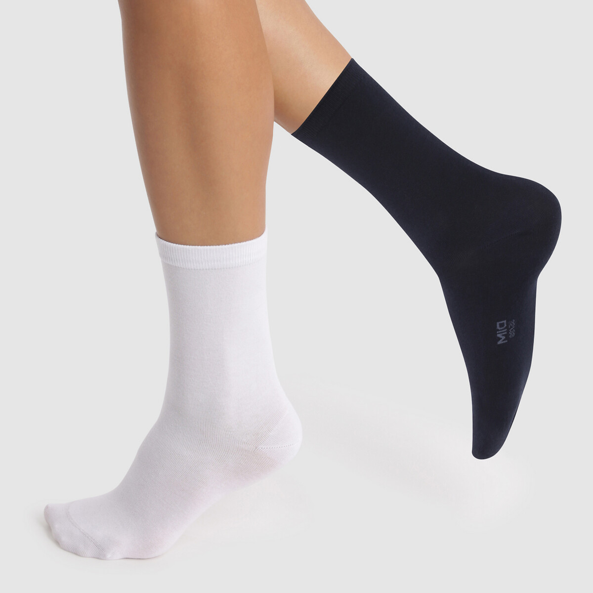 Lot de 2 paires de mi-chaussettes COTON blanc/marine, DIM