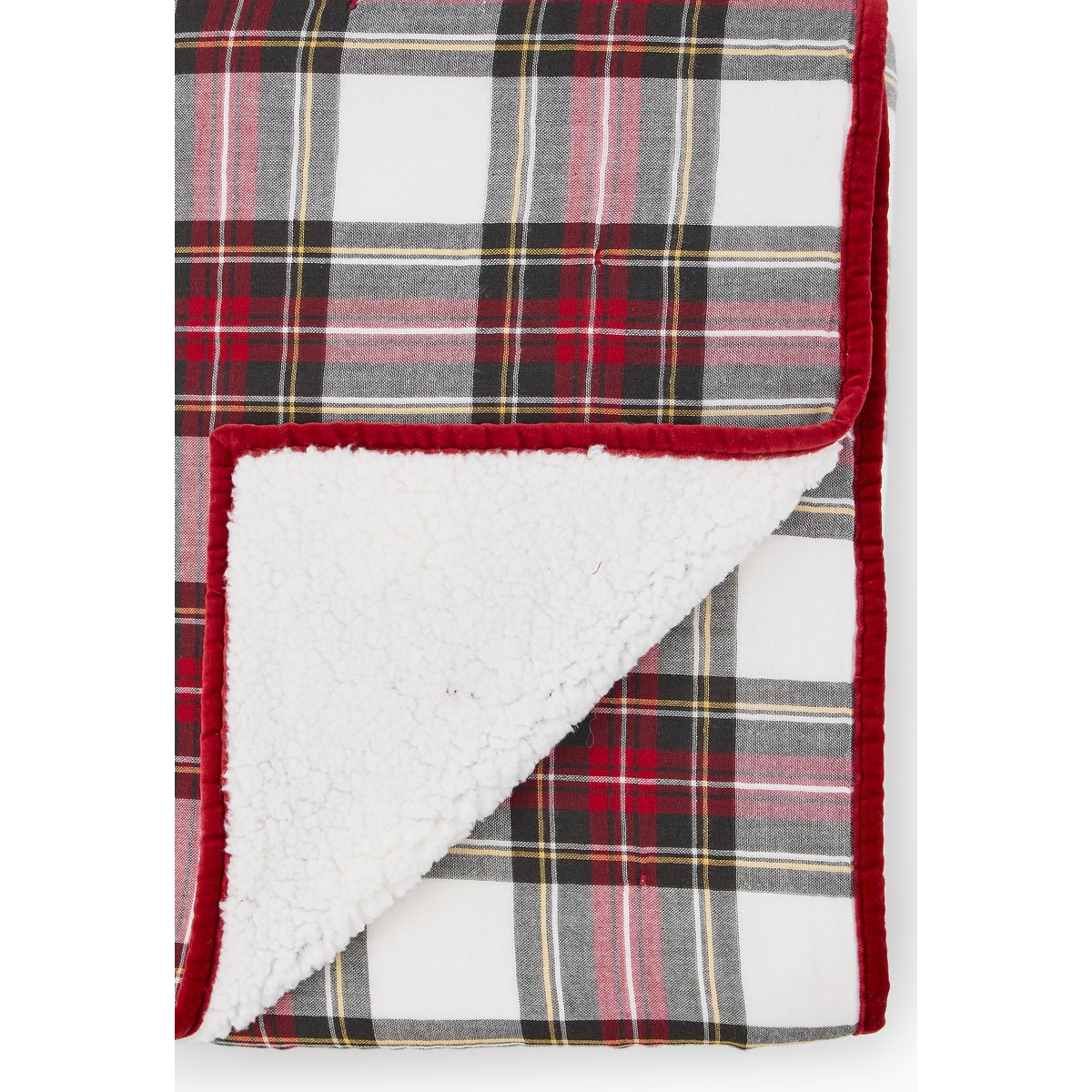 Plaid tartan doublé sherpa, 130x170cm, coton rouge, MONOPRIX MAISON