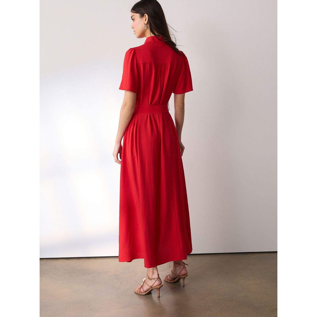 Robe chemise mi-longue cintrée rouge, NEXT