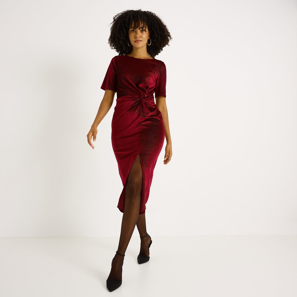 Robe longue en maille fluide orange bordeaux, GRAIN DE MALICE