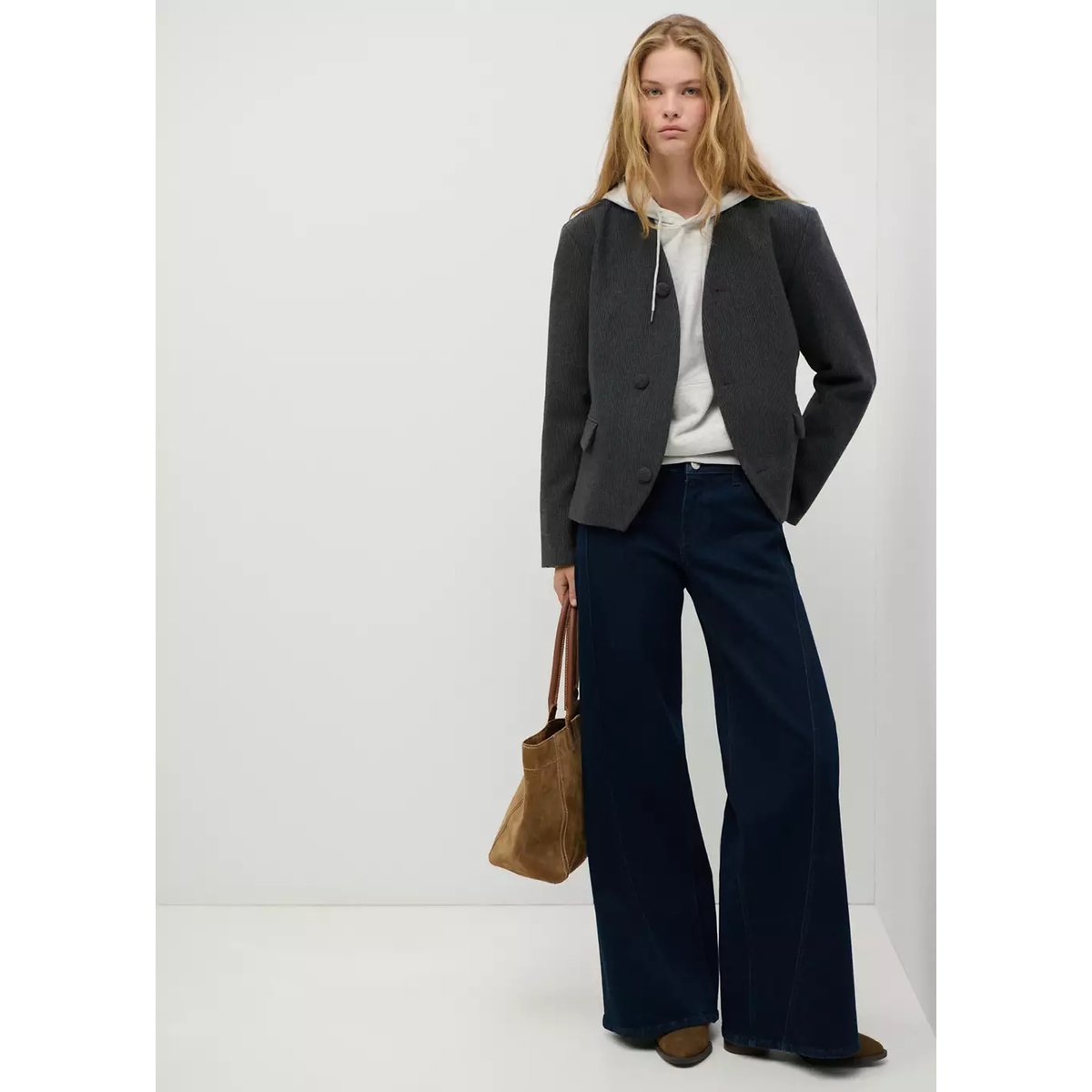 Jean wide leg coutures décoratives bleu, MANGO TEEN
