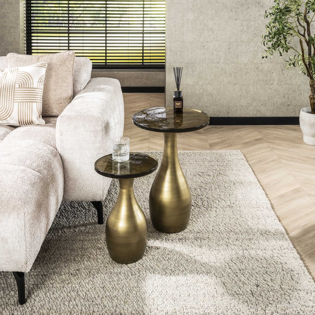 Set de tables d'appoint en métal et verre - SELENA or, MATHI DESIGN