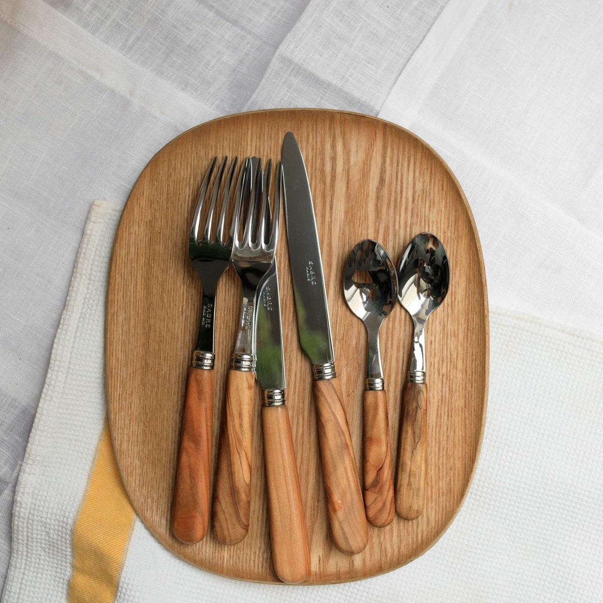 Set de 4 couverts de table, Lavandou bois d'olivier, SABRE