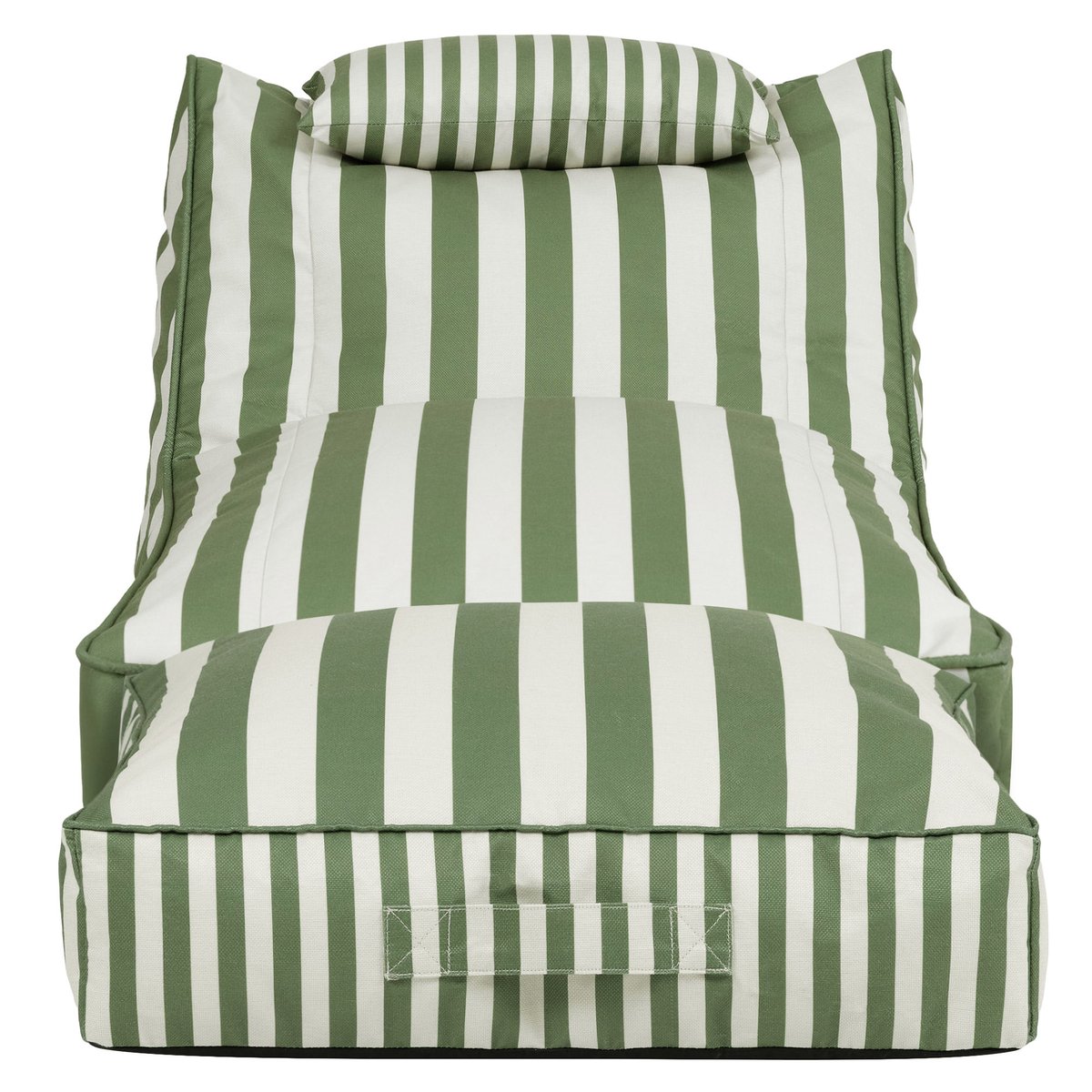 Ensemble pouf chauffeuse et coussin de sol extérieur en tissu tissé rayé, Oeko-Tex® - NOVA vert olive, ICON