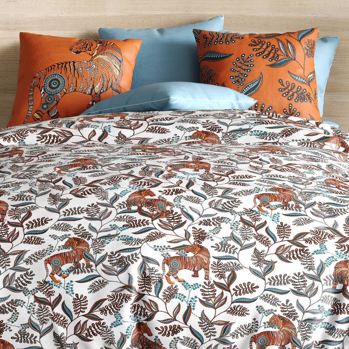 Parure housse de couette en coton imprimée, Savane orange, C DESIGN HOME TEXTILE