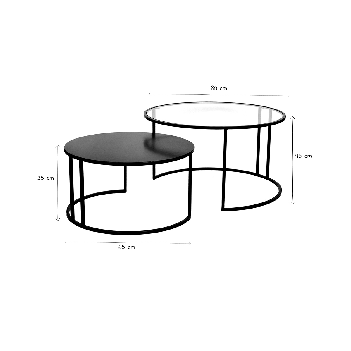 Tables basses gigognes rondes design TAHL (lot de 2) noir, MILIBOO
