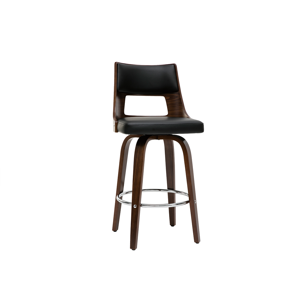 Tabouret de bar scandinave pivotant GARBO noyer / noir, MILIBOO