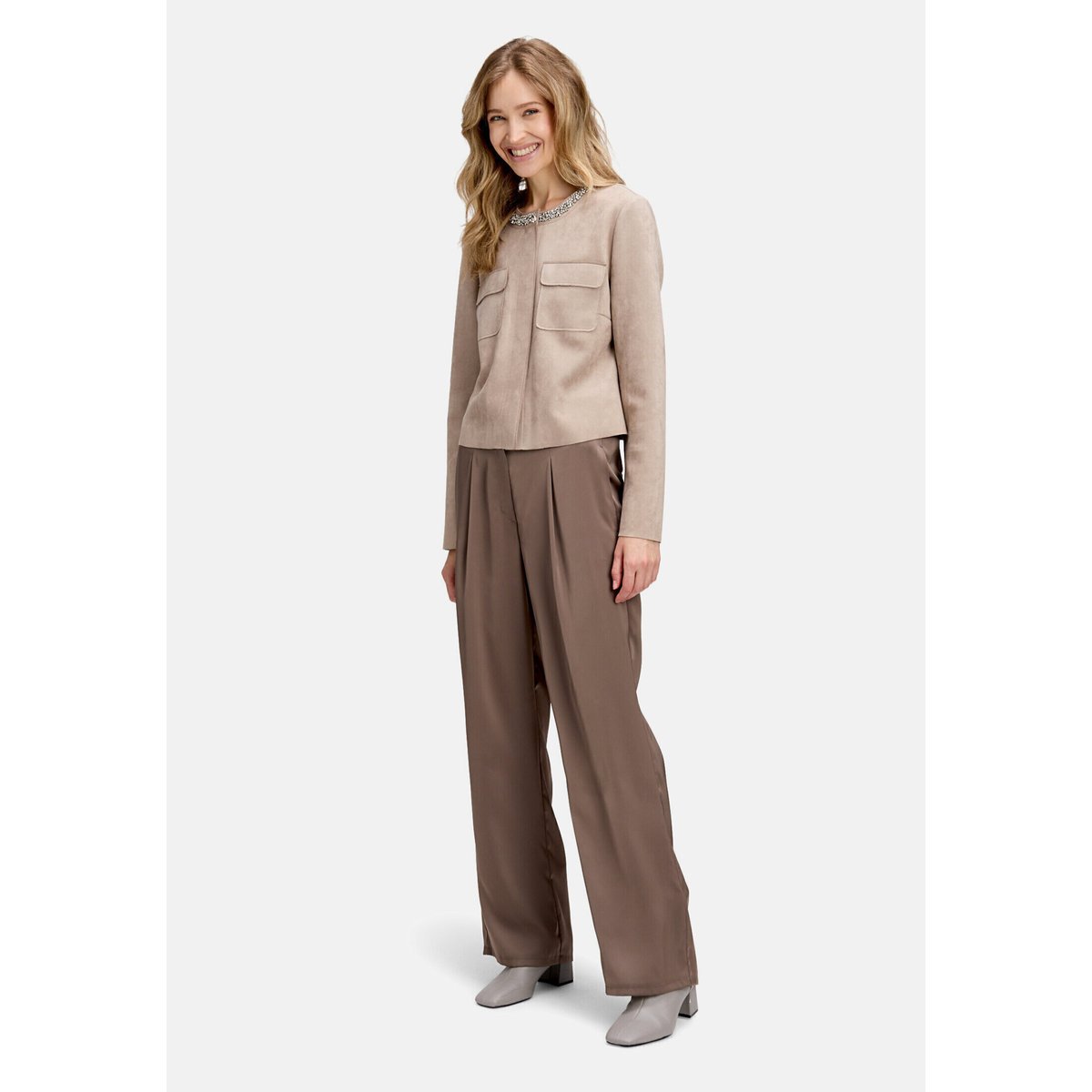 Veste blazer à poches plaquées taupe, BETTY BARCLAY