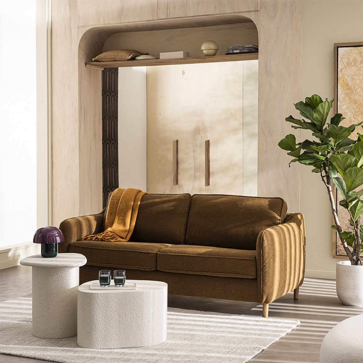Canapé convertible express 2 places en tissu- VORNAY bronze, DRAWER