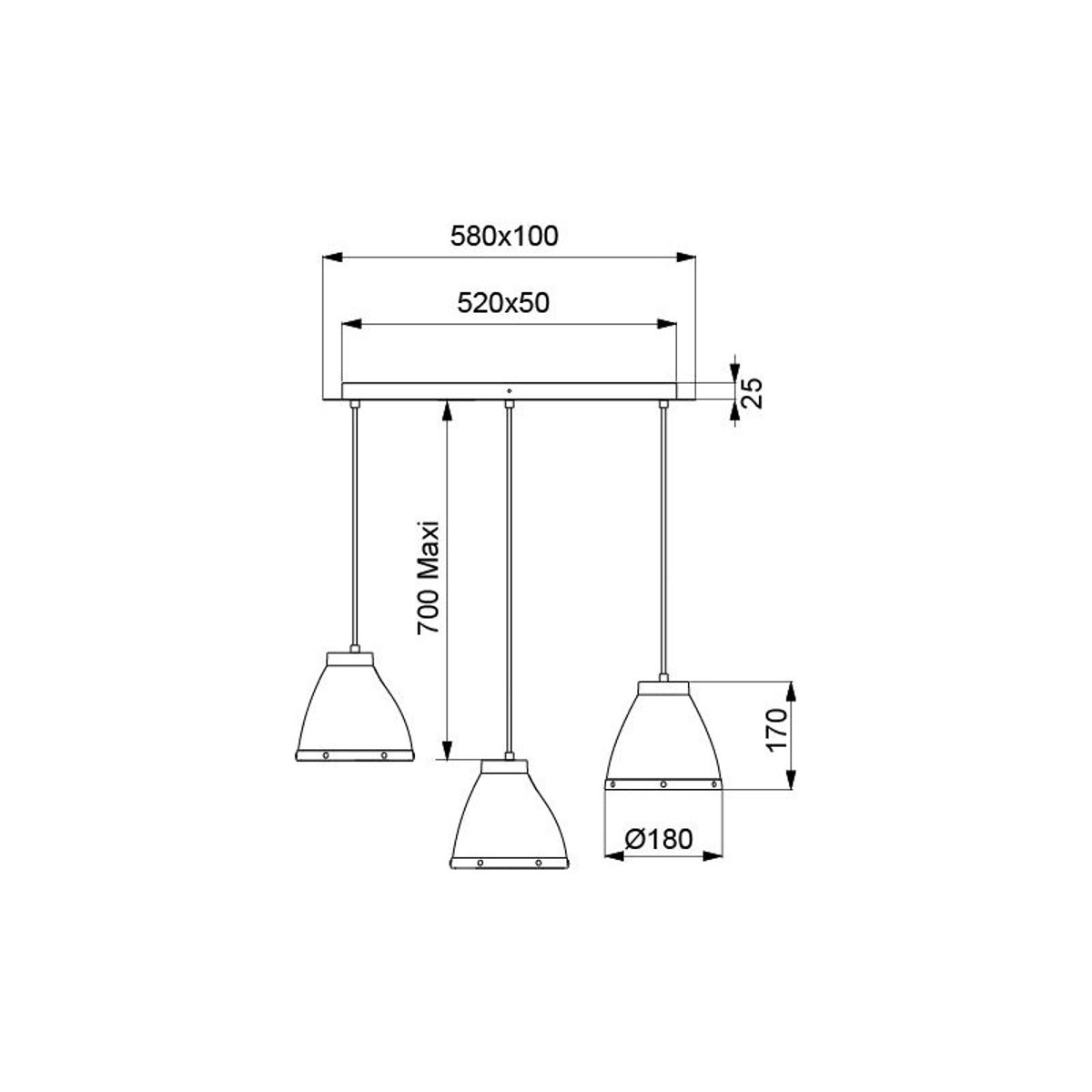 Suspension en métal industriel, D.18 , CLARELLE blanc, ALUMINOR
