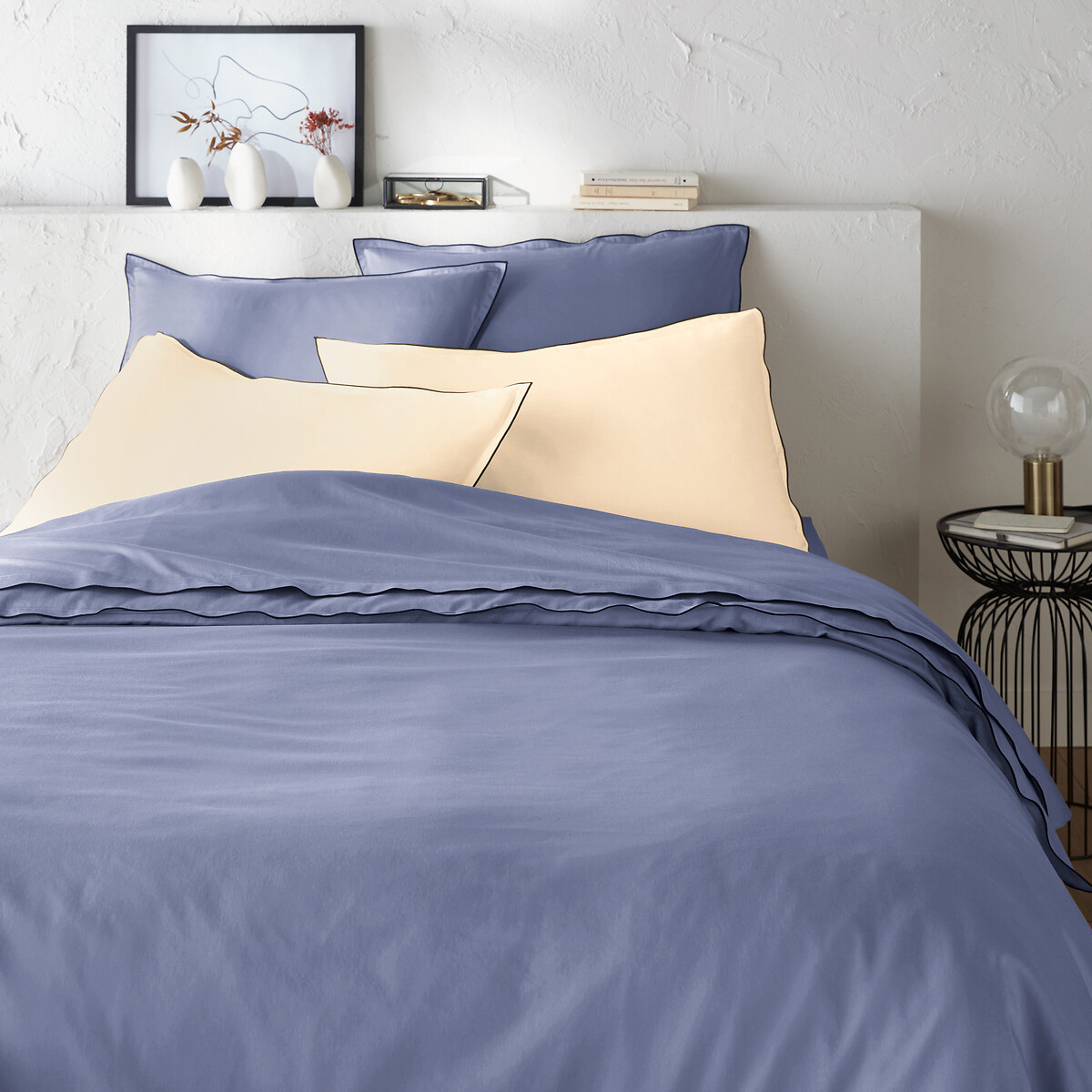 Housse de couette de satin de coton lavé, 118 fils, Victor uni bleu pervenche, LA REDOUTE INTERIEURS