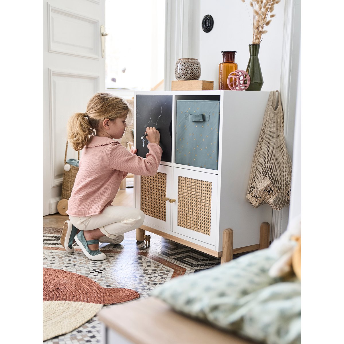 Porte pour meuble à cases cannage blanc, VERTBAUDET