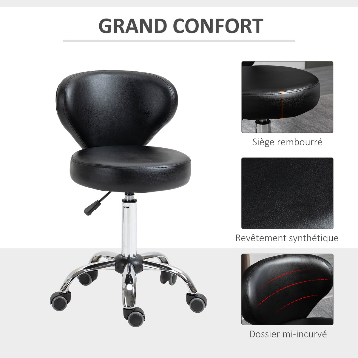 Tabouret de salon Revêtement synthétique PU noir, argent, HOMCOM