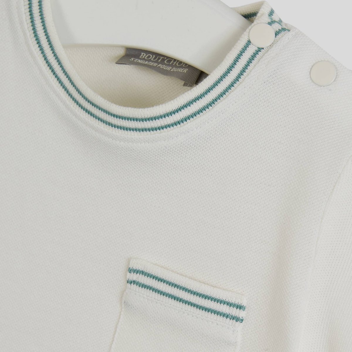 T-shirt manches courtes uni en piqué de coton BIO GOTS ecru, BOUT'CHOU