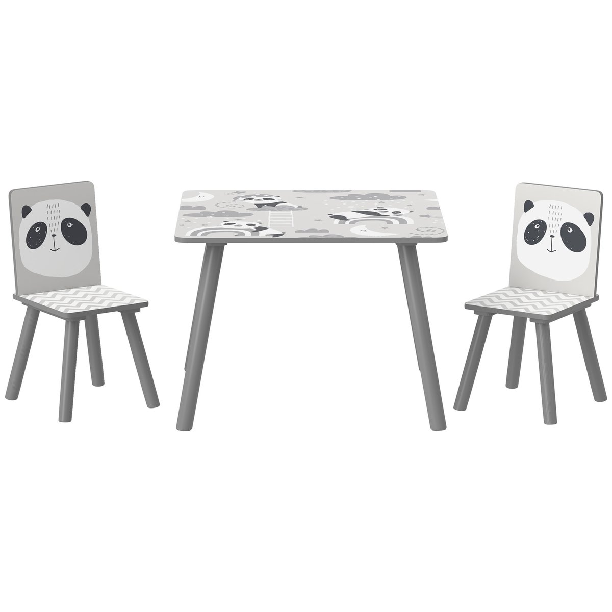 Ensemble table et chaises pour enfants MDF gris, blanc, motif panda, ZONEKIZ