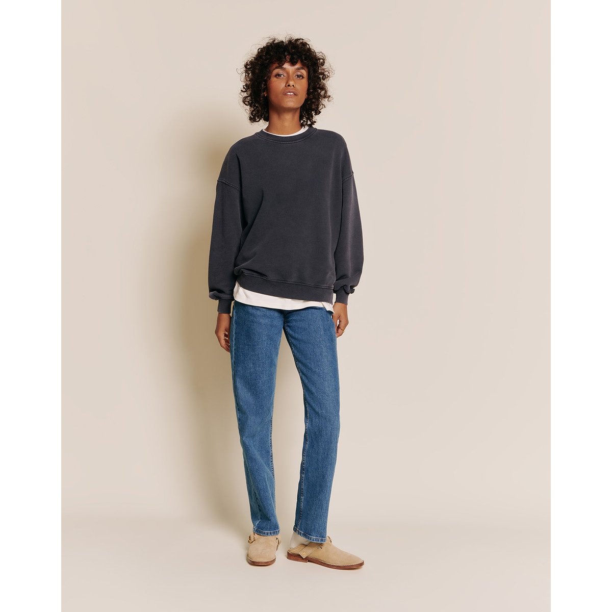 Sweat garment dye en coton bio, ESSENTIELS gris - stone grey, EMOI EMOI