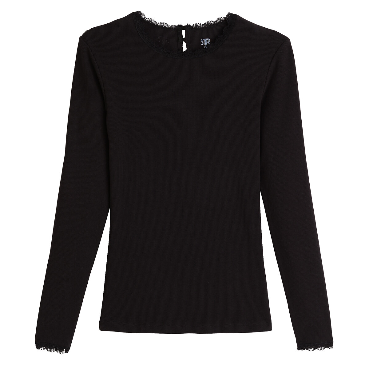Crew Neck T-Shirt with Lace Details black, LA REDOUTE COLLECTIONS