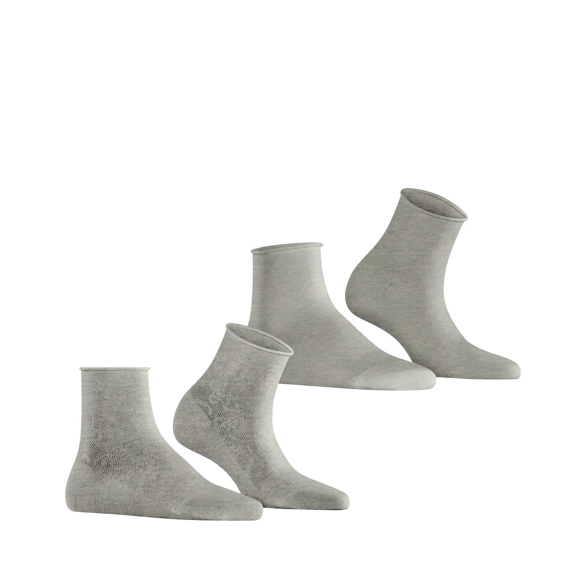 Chaussettes courtes Lacy Flowers 2-Pack Transparent gris, ESPRIT