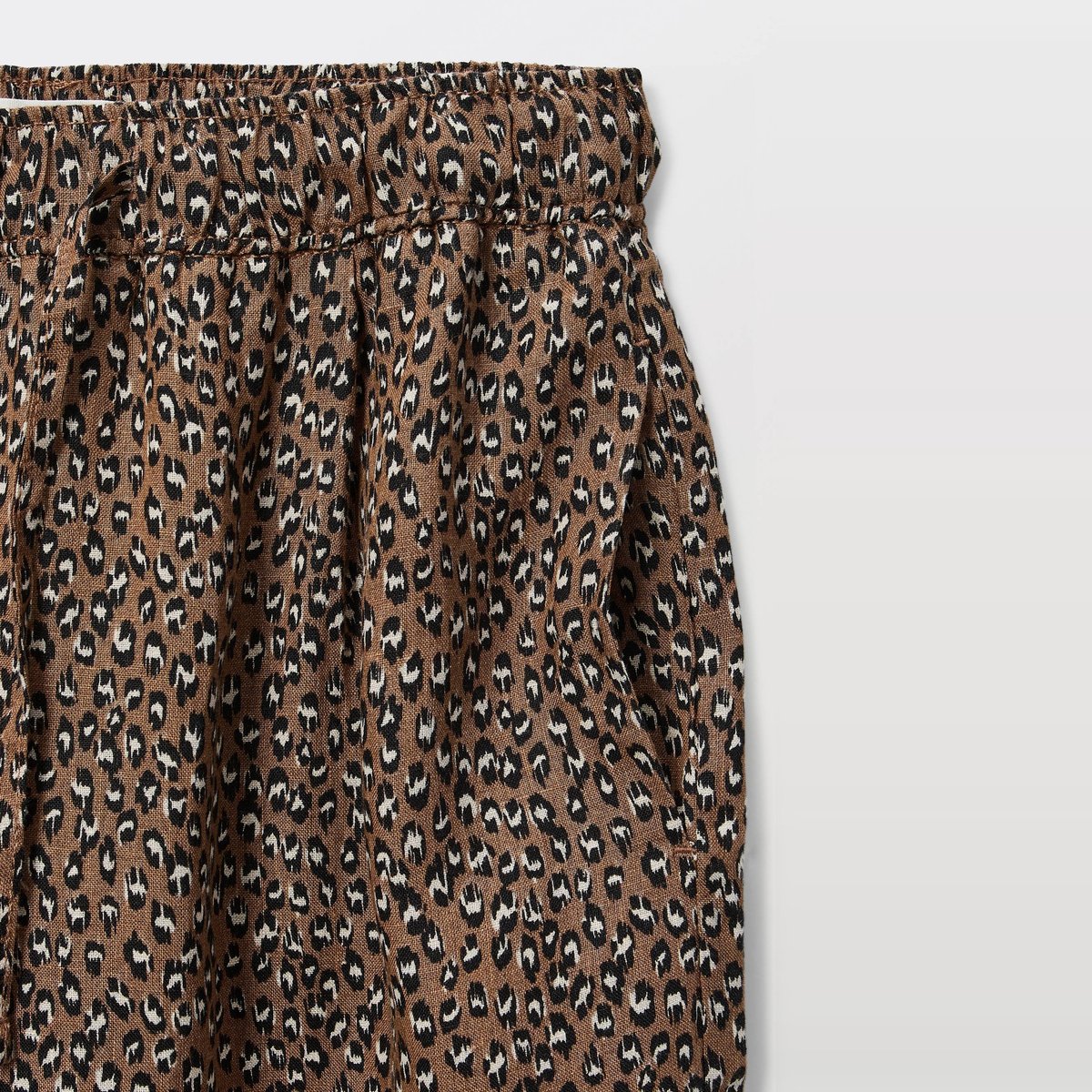 Pantalon large imprimé à taille élastiquée en lin gabardine, MONOPRIX