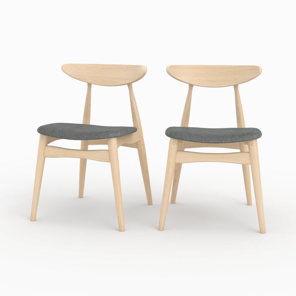 Lot de 2 chaises en tissu d'hévéa - JOSETTE gris, MAISON PAVANE