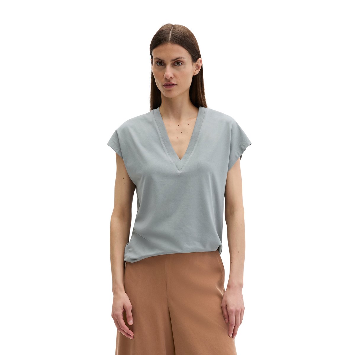 T-shirt à col en V relaxed avec TENCEL™ Modal gris, MARC O'POLO